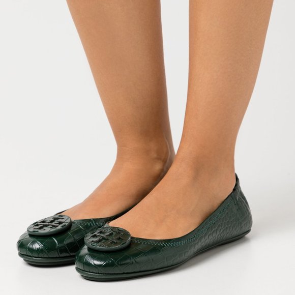 Tory Burch $228 Minnie Croc Embossed Green Verde Ballet...